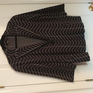 Misook Stretch Blazer Black White Herringbone XL Faux Front Pockets 3/4 Sleeves